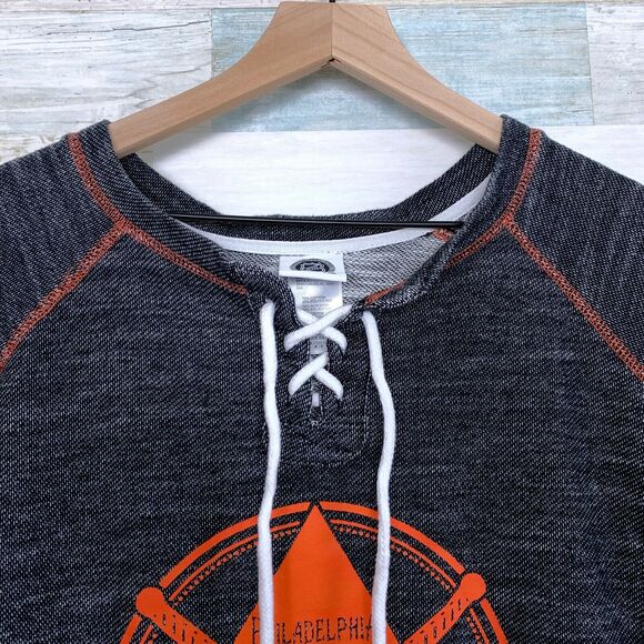 NHL Philadelphia Flyers Lace Up Logo Sweatshirt Gray Orange Raglan Womens Small - Picture 2 of 8